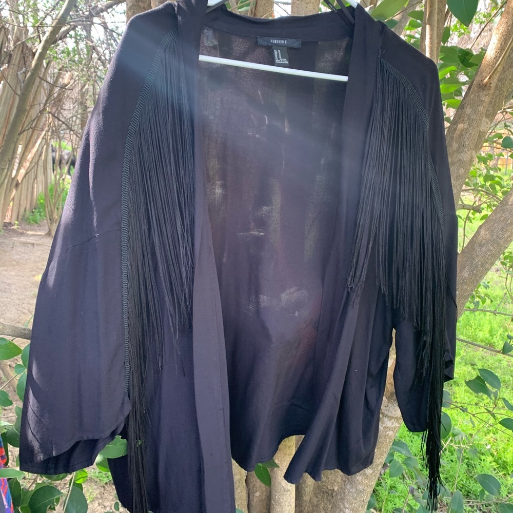 Fringe duster kimono
